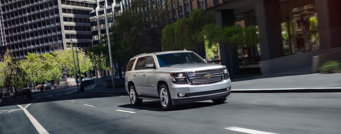 A silver 2020 Chevy Tahoe is shown after leaving a bad credit auto loans near Charlotte, MI.